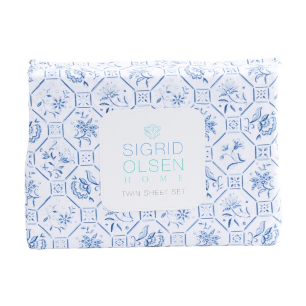 4-pc SIGRID OLSEN Portugal Blue Tile Floral KING Size Sheet Set